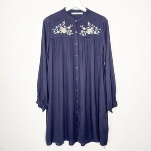 Ellison Gray Floral Embroidered Button Up Pocketed Shirt Dress Sz S
